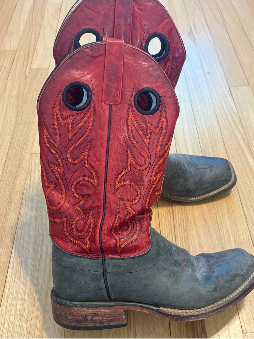 Olathe Cowboy Collection Cowboy Boots 10 D CC57 Red & Orange Square Toe